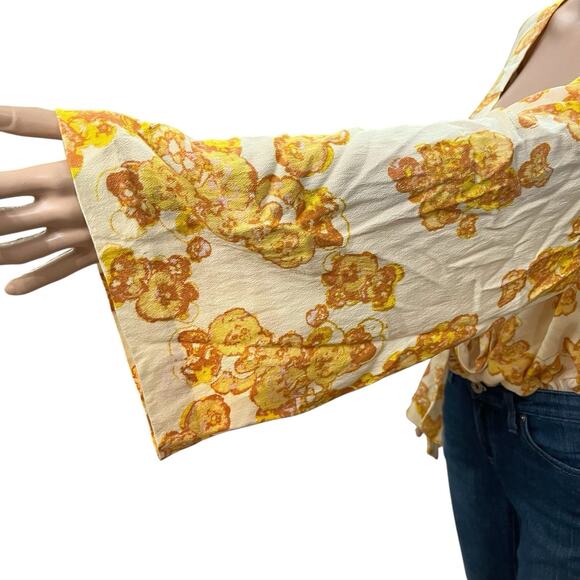 Intimately Free People Forties Feels Bodysuit Large Floral Tied Bell Sleeve - Picture 4 of 9